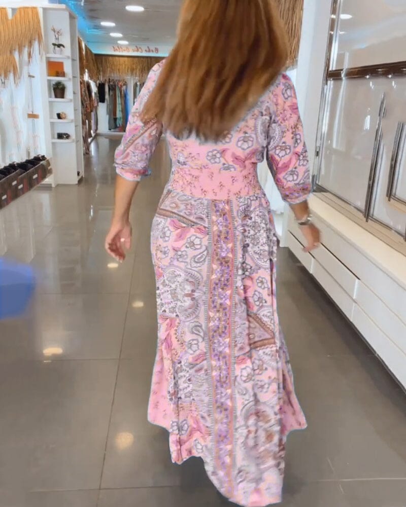 V-Neck A-Line Maxi Dress with Adjustable Tie Waist