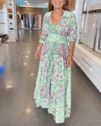 V-Neck A-Line Maxi Dress with Adjustable Tie Waist