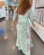 V-Neck A-Line Maxi Dress with Adjustable Tie Waist