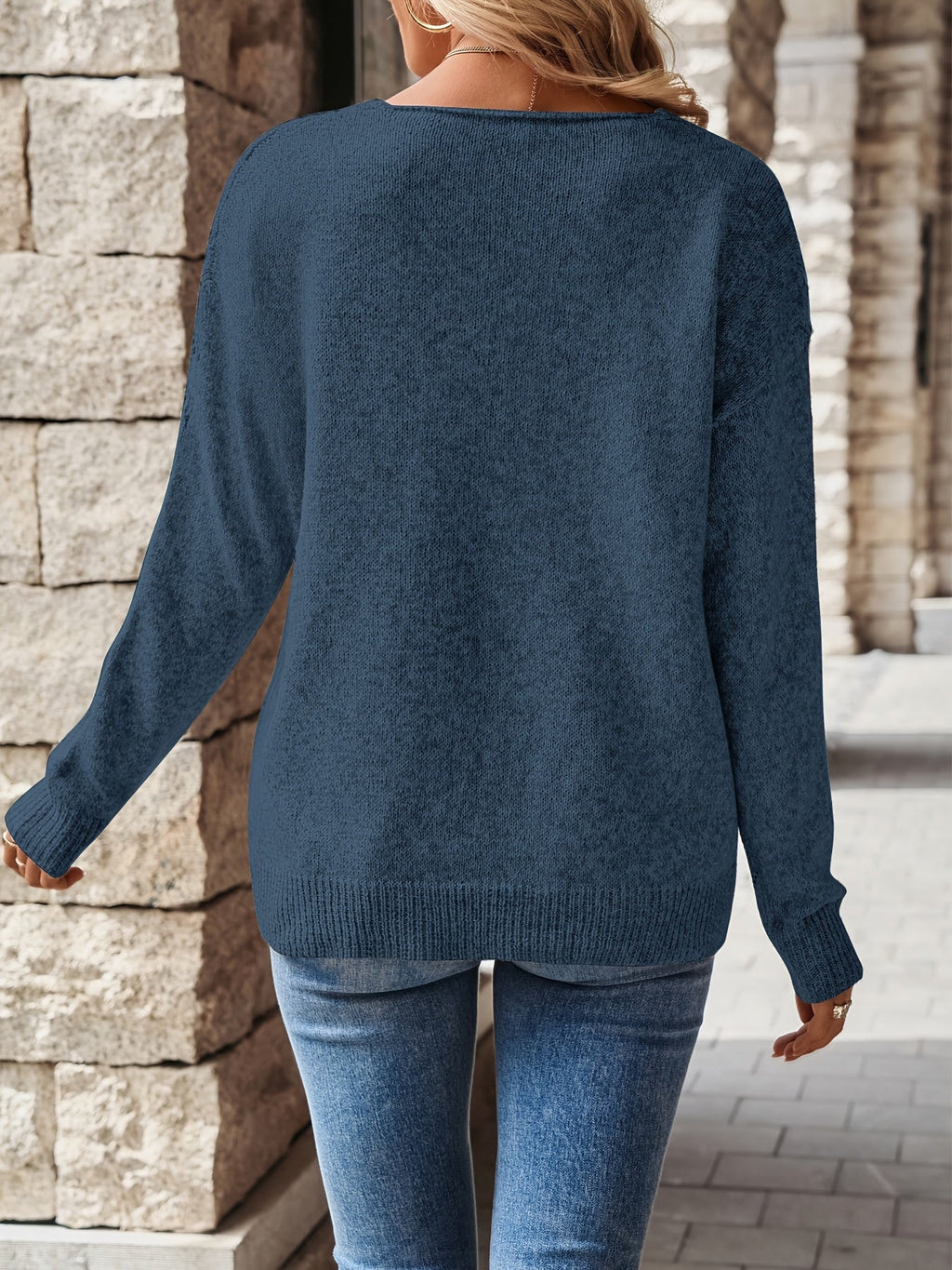 Jersey con cuello de pico y mangas de hombro caído
