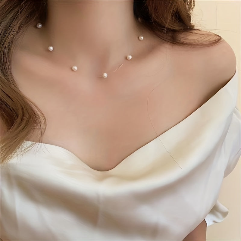 Minimalist White Faux Pearl Necklace with Clean Lines