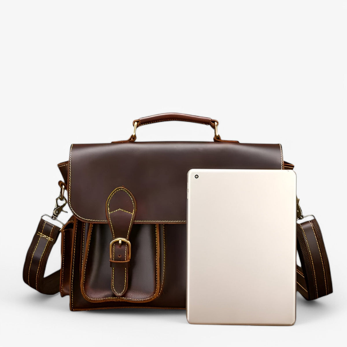 Maletín retro de piel sintética con bolsillo para portátil