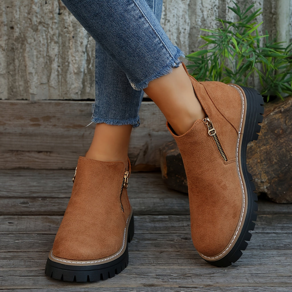 Ankle Boots with Side Zip and Sturdy Outsole