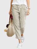 Solid Colour Summer Trousers with Elasticated Waist