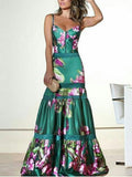 Satin Maxi Dress with Printed Panel and Back Straps