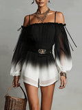 Off shoulder-jumpsuit med toning i chiffongärmarna
