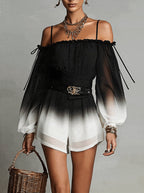 Off shoulder-jumpsuit med toning i chiffongärmarna