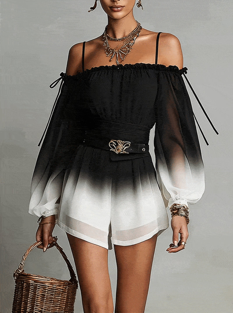 Off Shoulder Jumpsuit with Gradient Chiffon Sleeves
