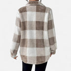 Checked Sherpa Jacket with Button Front and Oversized Fit