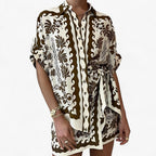 Vestido camisero de estampado boho con un ajuste fluido y regulable