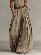 Cotton Blend Halter Jumpsuit with Wide Leg