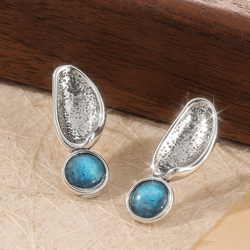 Vintage Oval Drop Earrings in Silver Colour with Graceful Shape