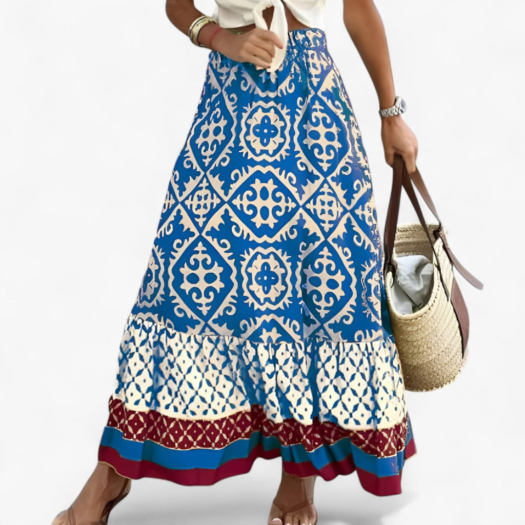 Maxi Boho Skirt with Ikat Print