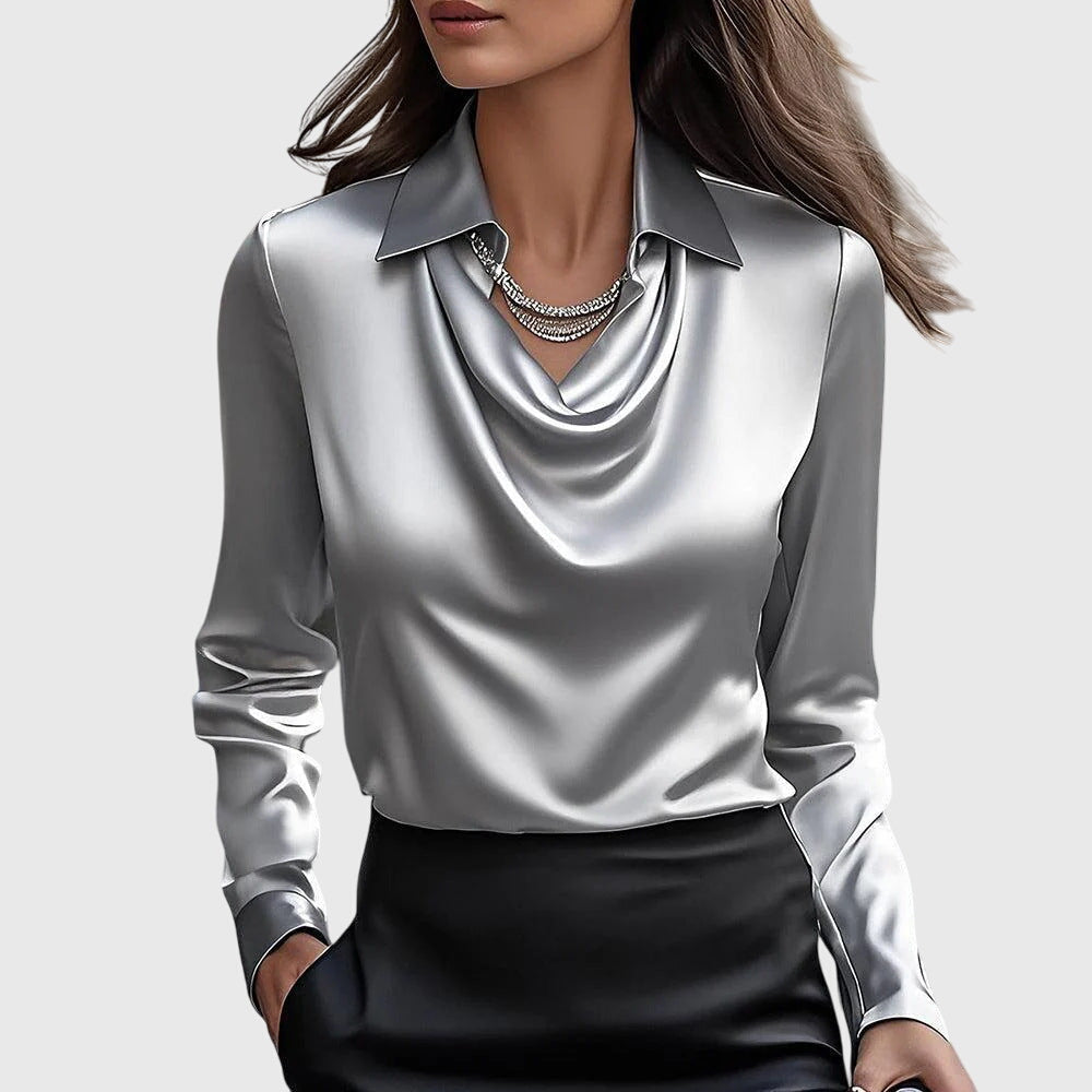 Pleated Neckline Blouse with Soft Sheen
