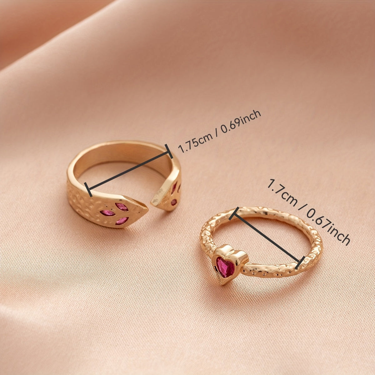 Pink Zirconia Heart Ring Set with Snake Pattern Band