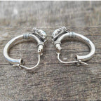 Blue-Green Stone Hoop Earrings in Silver Colour with Relaxed Style