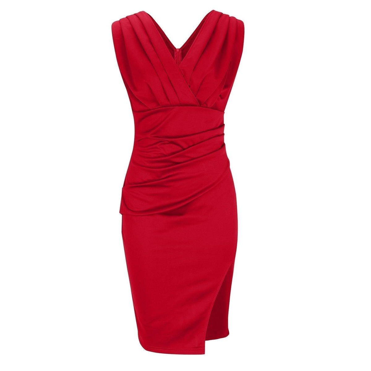 Vestido ajustado con cuello de pico y abertura lateral