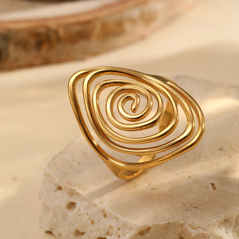 Sculptural Spiral Statement Ring in Gold Colour with Bold Curves