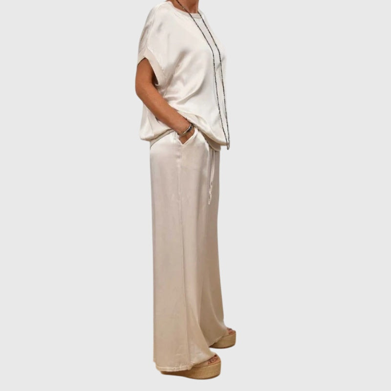 Conjunto de dos piezas refinado con pantalones de pierna ancha