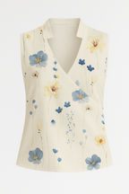 Sleeveless V-Neck Blouse with a Stand Collar Detail