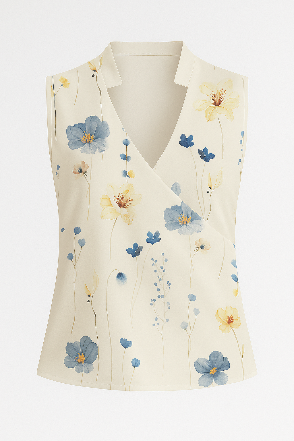 Sleeveless V-Neck Blouse with a Stand Collar Detail