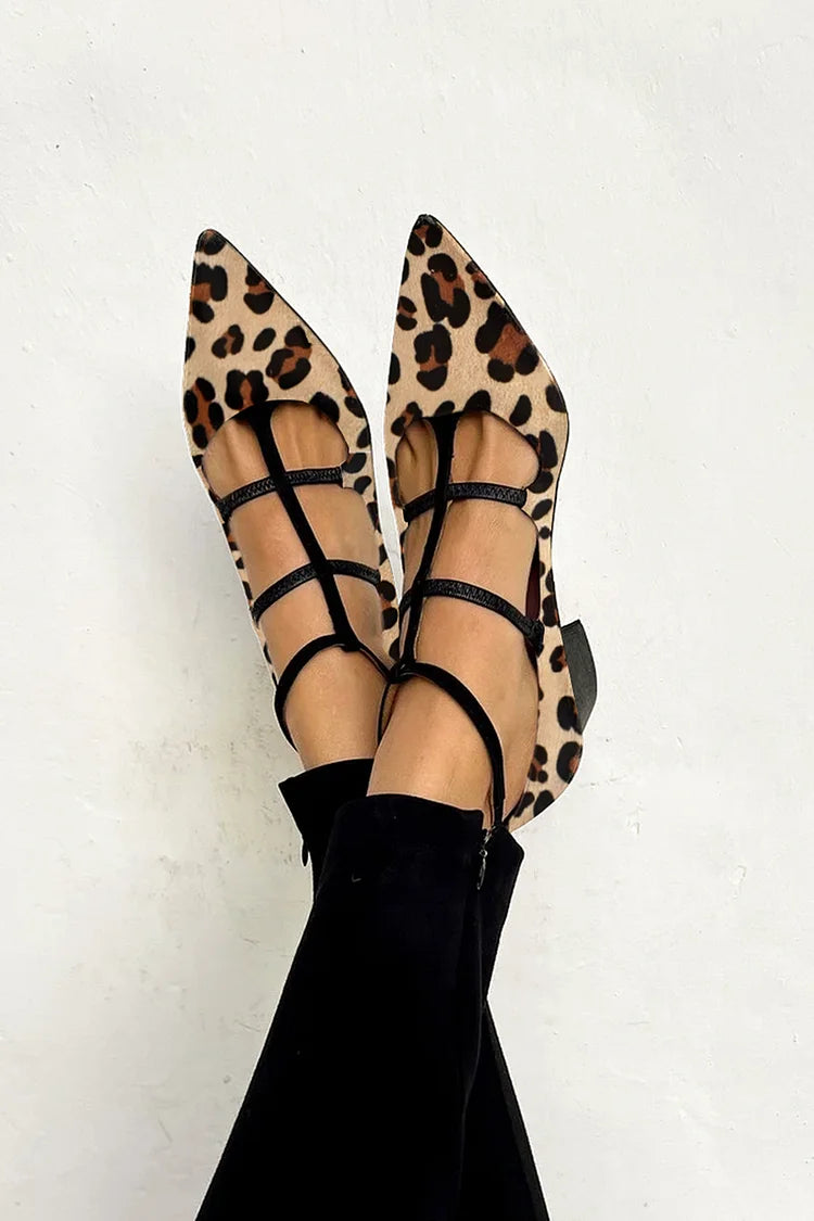 Leopard Multi Strap Heels with Pointed Toe