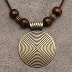 Vintage Zodiac Wooden Bead Pendant Necklace with Natural Texture