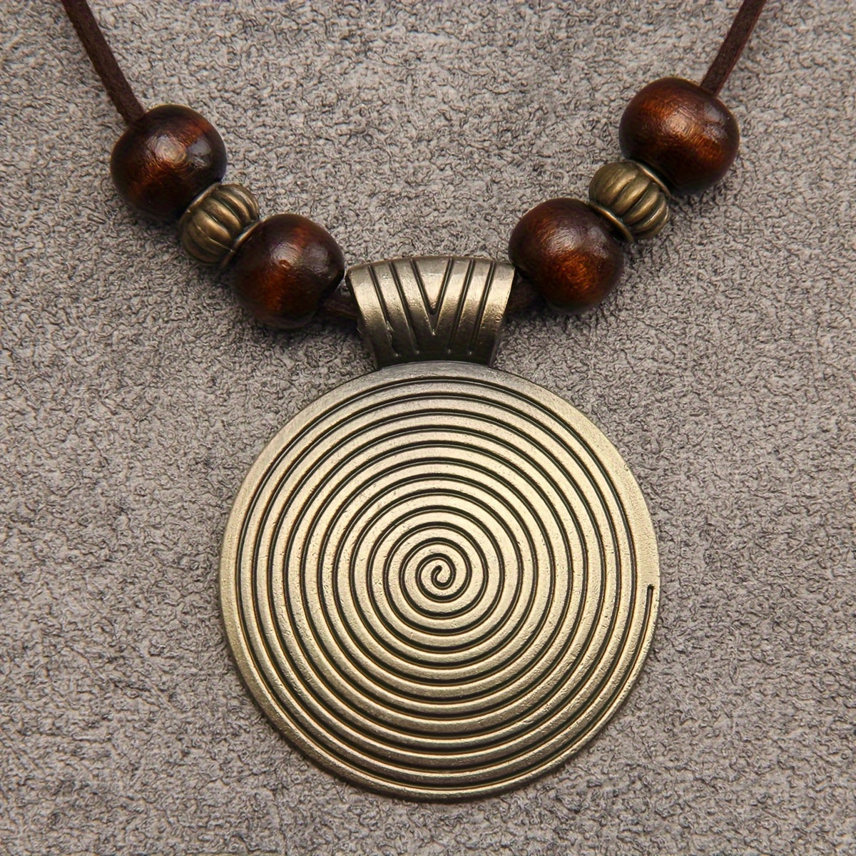 Vintage Zodiac Wooden Bead Pendant Necklace with Natural Texture