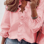 Ruffle Trim Blouse with Voluminous Sleeves