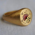 Adjustable Vintage Seal Ring with Rose Detail in Rose Gold Colour