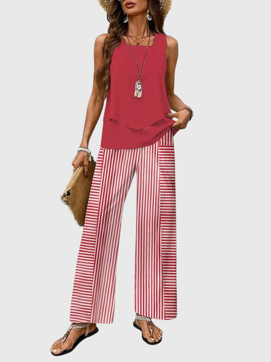 Square Neck Summer Two Piece Set with Relaxed Fit