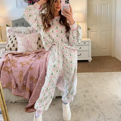 Bow Print Two Piece Set with Cosy Feel