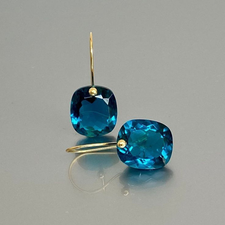 Vintage-Style Blue Cushion Stone Hook Earrings with Cool Colour