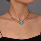Vintage Double-Layer Blue-Green Beaded Necklace with Boho Charm