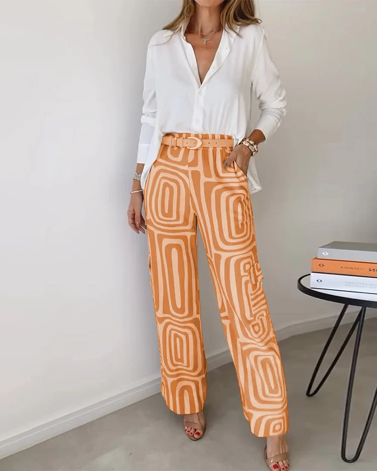 Checked Two Piece Set with Blouse and Coordinated Trousers