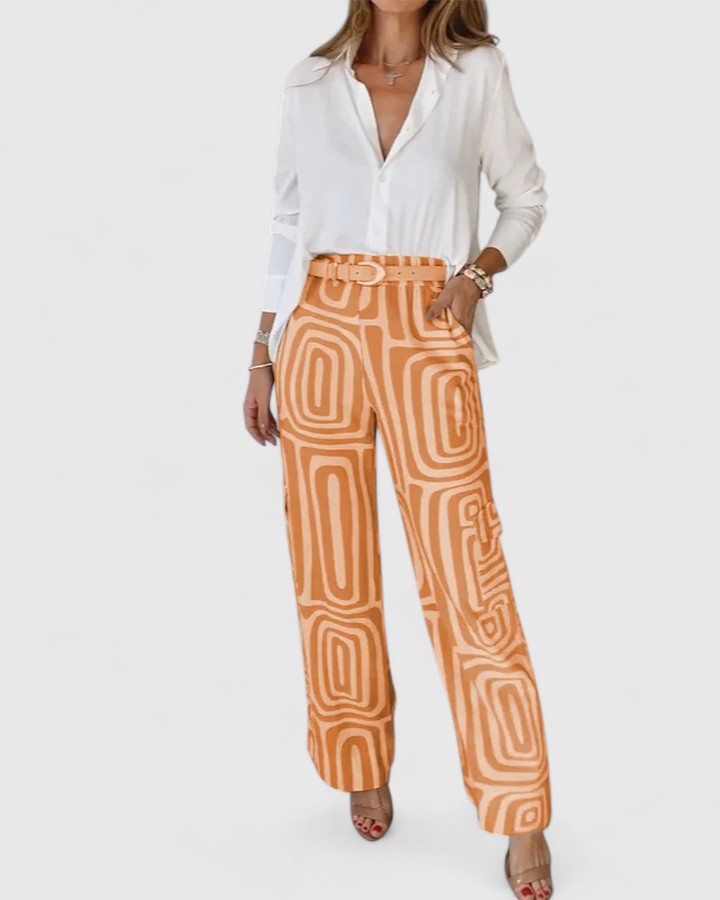Geometric Print Two Piece Set with Belt
