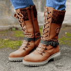 Vinterboots med stickade paneler och spännedetalj