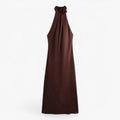 Satin Halterneck Midi Dress with Knot Detail