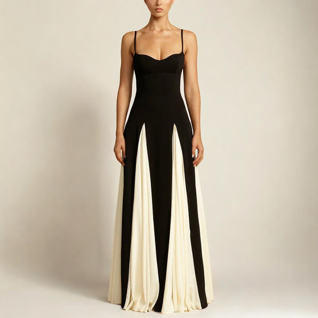 Strapless Maxi Dress with Contrast Stripe and Adjustable Straps