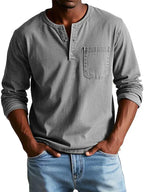 Men's Long-Sleeve Henley Shirt with Button Neckline