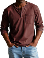 Men's Long-Sleeve Henley Shirt with Button Neckline