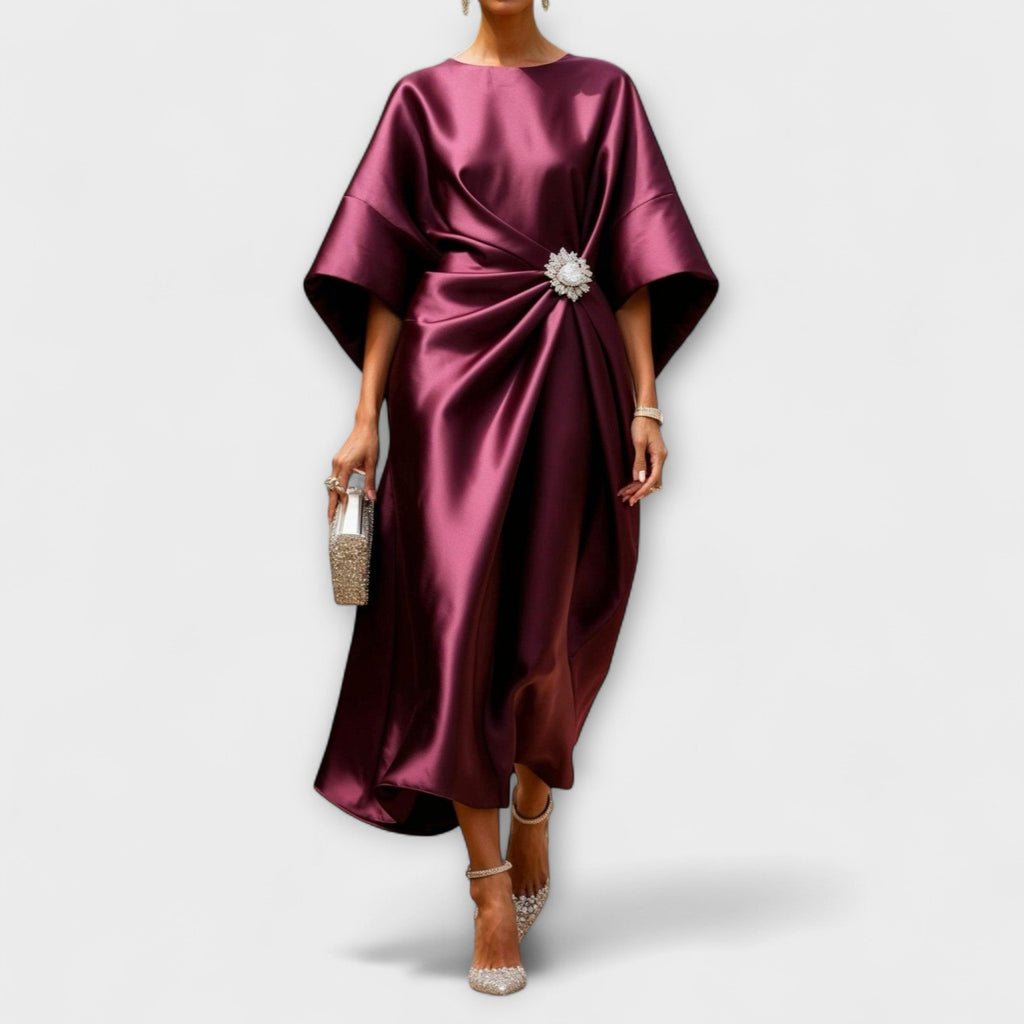 Vestido largo efecto satén con brillo elegante