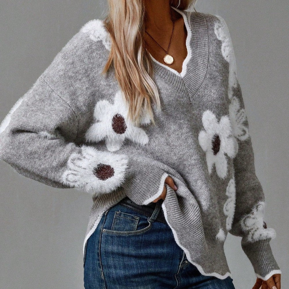 Floral V-Neck Jumper with Cosy Handle