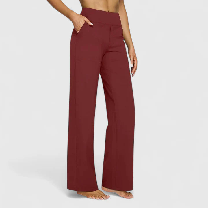 Straight Leg Trousers with Elasticated Waist and Pockets