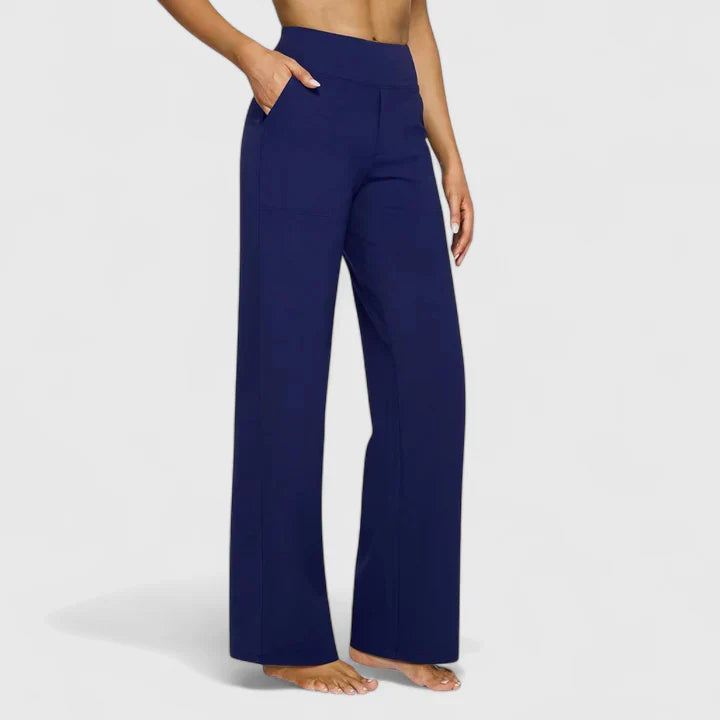 Straight Leg Trousers with Elasticated Waist and Pockets