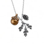 Pine Cone Pendant Necklace with Faux Pearl Detail and Winter Charm