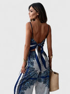 Fitted Two Piece Set with Tie Detail Trousers
