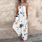 Printed Denim Overalls with Cropped Leg