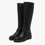 Knähöga boots med spännedetalj och halkfri sula