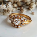 Zirconia Mandala Ring with Intricate Pattern in Gold Colour